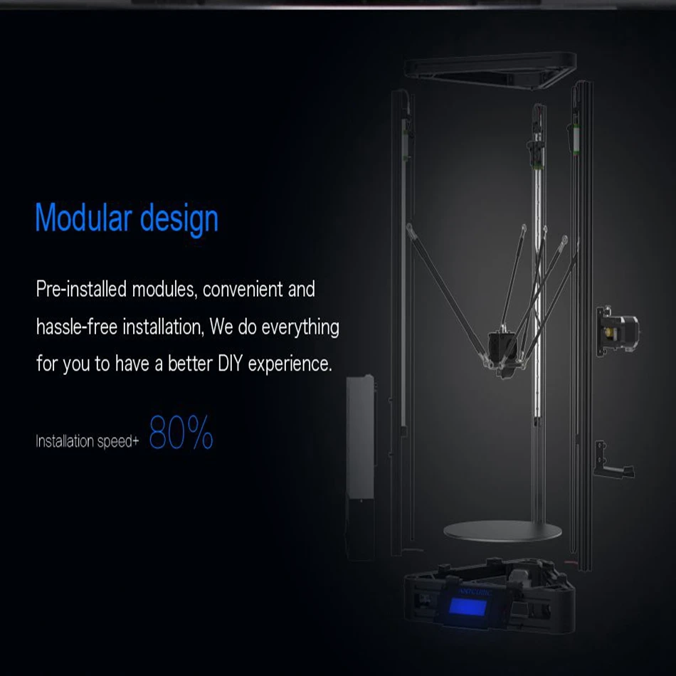 3D принтер ANYCUBIC Kossel автокалибровка рейсовые направляющие увеличенная область