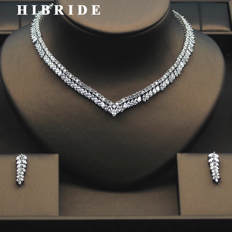 

HIBRIDE Beautiful Leaf Shape Elegant Women Bridal Jewelry Set Top Quality Female Engagement Necklace Earring Set N-276