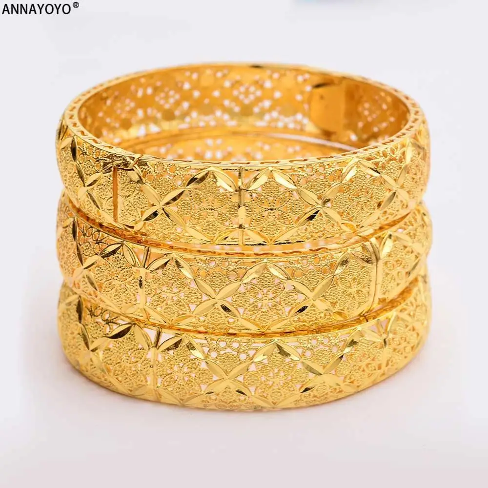 4pcs Annayoyo New Fashion lady Luxury Gold Color Jewelry Bangles Ethiopian African Women Dubai Bracelet Party wedding Gifts - Окраска металла: 4pcs