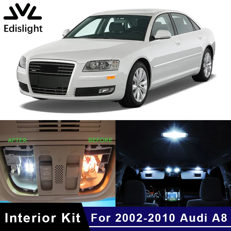 Edislight 23Pcs No Error White Canbus LED Lamp Car Bulbs Interior Package Kit For 2002-2010 Audi A8 D3 Map Dome Door Plate Light |