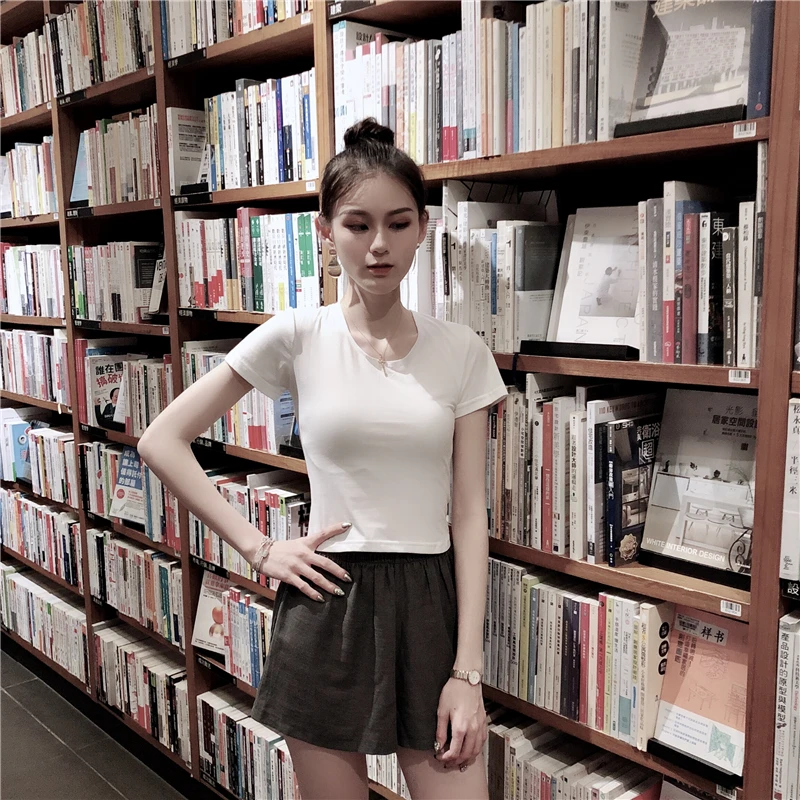 Women Lace Tops Backless T-Shirt Solid Up Open Back Tee Shirt 2018 New Round Neck Short Sleeve | Женская одежда