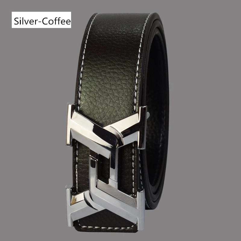 Silver Coffee Luxury Belts for Men Fashion Business Casual High Quality Smooth Buckle Designer Male Leather Belts - Цвет: Silver Coffee