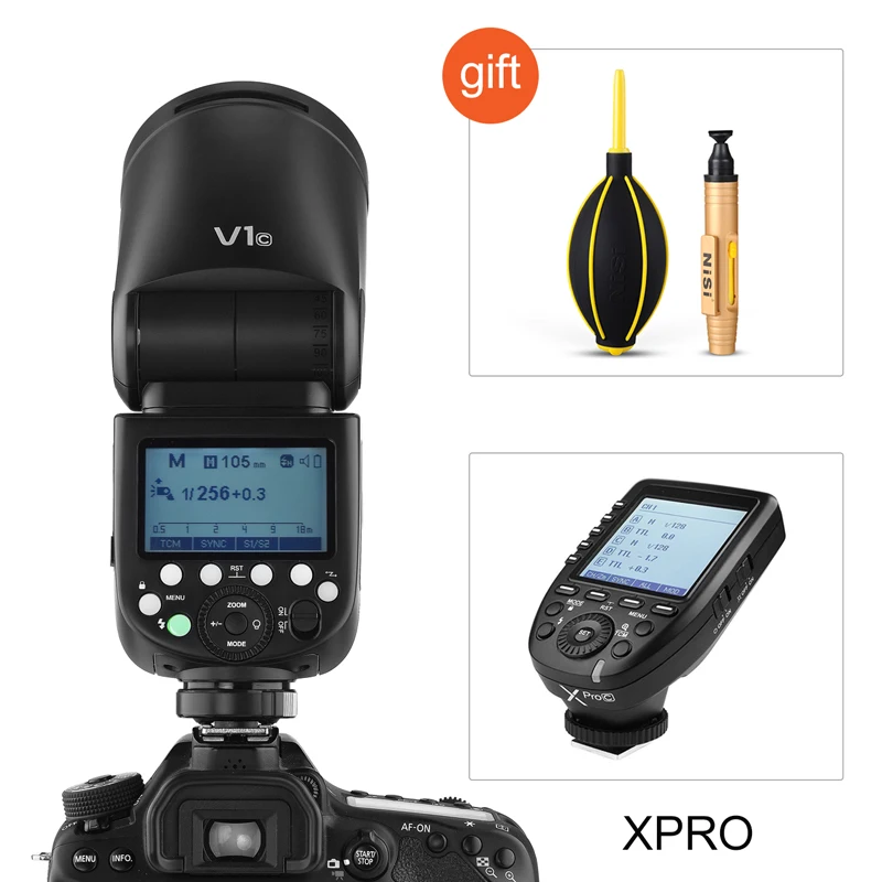 V1c and xpro Godox V1 V1C вспышка Speedlight ttl литий-ионная круглая головка для камеры Canon EOS камера s с AKR1 X1T XPRO - Цвет: V1c and xpro