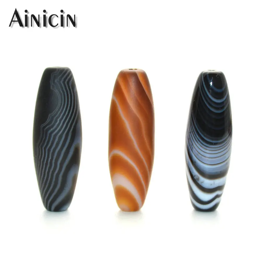 

26 beads 10x30mm Big Size Rice & Oval Shape Loose Beads Natural Semi-precious Stone Black Orange DIY Jewelry Making Beads