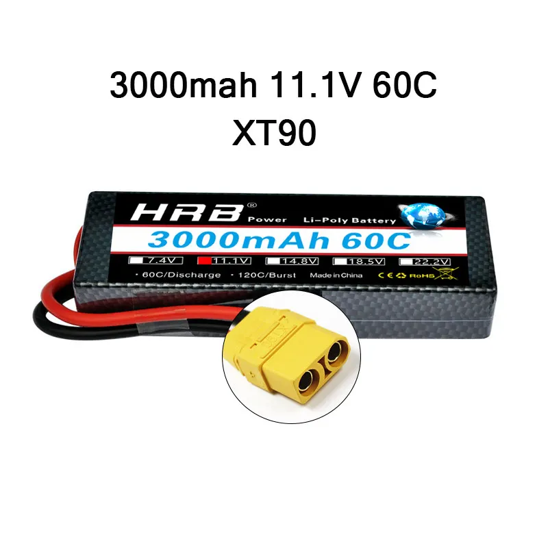 HRB 3000mAh Lipo 2S 7,4 V 3S 11,1 V 4S 14,8 V 5S аккумулятор 18,5 V 60C 120C XT60 Жесткий Чехол для радиоуправляемого автомобиля квадрокоптера вертолета самолета - Цвет: 3S 3000MAH 60C XT90