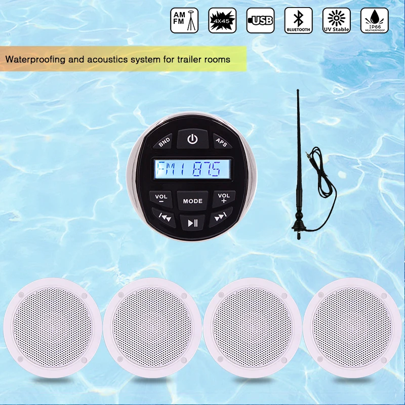 Морской Bluetooth аудио радио FM AM MP3 музыкальный стерео плеер+ 4 ''2 Way Водонепроницаемые колонки для ATVUTV автомобиля наружная лодка антенна