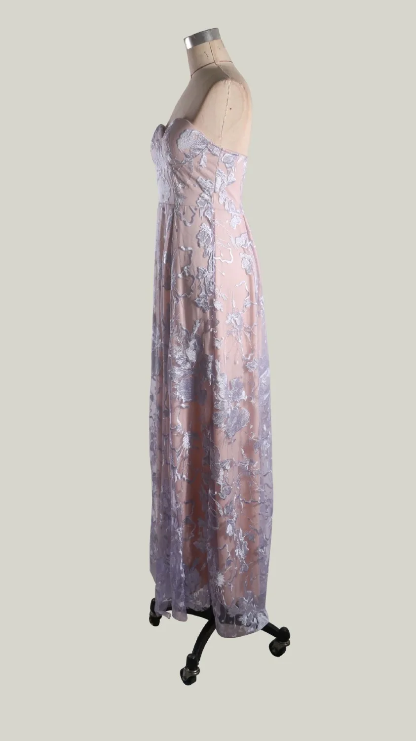 

Elegant Lace Floral Print Maxi Dress Women Vintage Strapless Sleeveless Wide Hem Long Women Dress Evening Party Dress Vestidos
