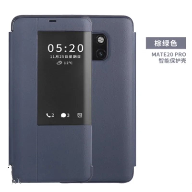 Кожаный флип-чехол для huawei mate 20 Pro, чехол с окошком для сенсорного экрана huawei mate 20 X, полностью защитный чехол - Цвет: Синий