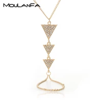 moulanfa new gold fashion glitter rhinestone 3 triangle hand bracelet slave chain link finger for women cuff jewelry