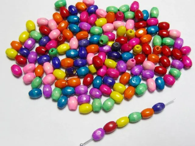 

500 Mixed Colour 4X6mm Oval Wood Beads~Wooden