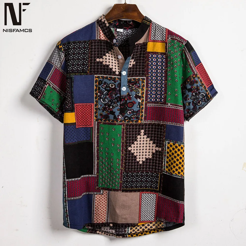 

Patchwork Fitness Shirt Men Casual Harajuku Blouse Short Sleeve Summer Shirts Mens Hip Hop 2020 Blusa Tops Vintage Party Shirts