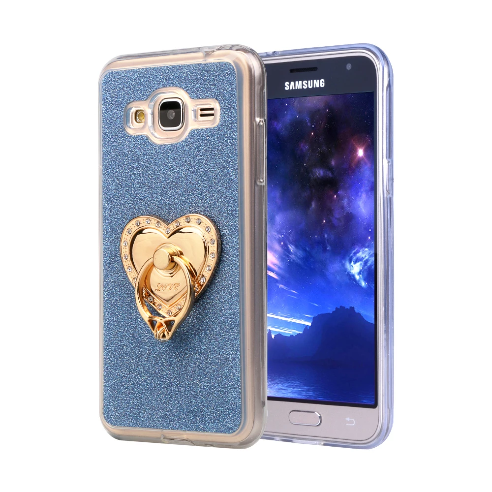 Luxury Glitter Cases For Samsung Galaxy J1 2016 Express 3 J120A J120F 4.5&quot Silicon Diamond Ring Covers Holder Stand Phone Bags |