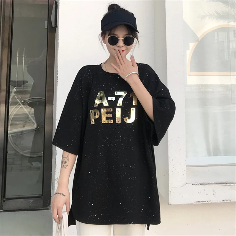 Женская футболка из хлопка повседневная трикотажная длинная рубашка с коротким