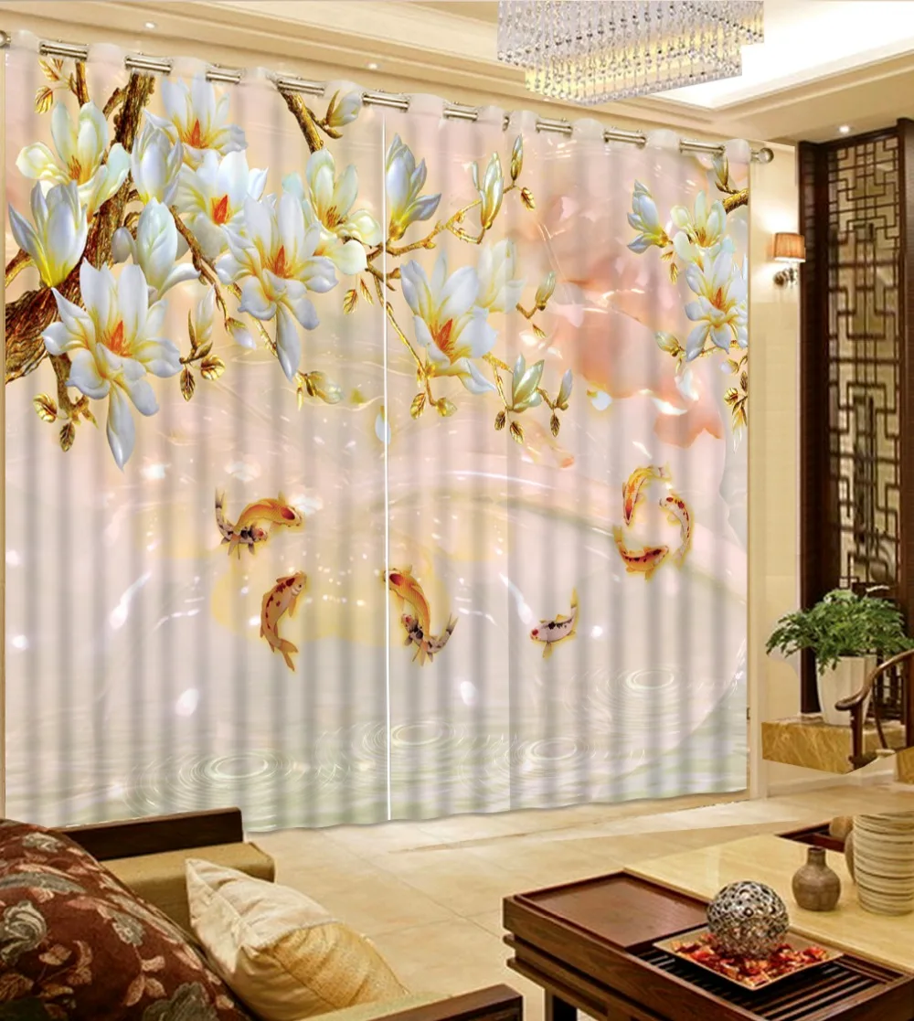 

New Arrival Chinese Curtains 3D Curtains Custom 3D Photo fish marble Curtains For Living Room Curtains For Bedroom