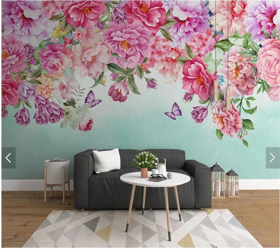 

Custom butterfly papel de parede,roses and butterfly murals for living room bedroom sofa TV background wall home decor wallpaper