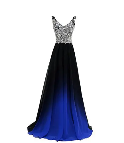 Doragrace robe de soiree бисером шифон v-образным вырезом без рукавов размера плюс градиентные Вечерние платья Длинные платья для выпускного вечера