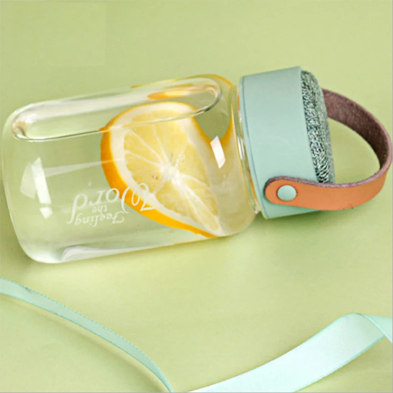 300 мл Творческий мультфильм Стекло бутылка для воды с рук веревку питьевой