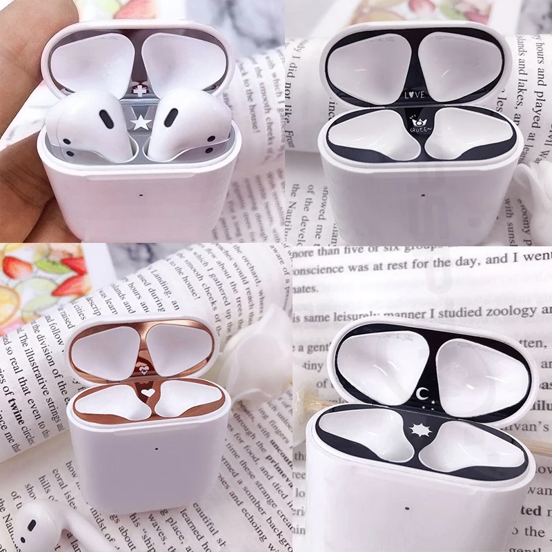 Металлическая защита от пыли для Apple AirPods Funda, чехол, аксессуары, защитная наклейка, защита кожи для AirPods 1 2, наклейка с милым рисунком