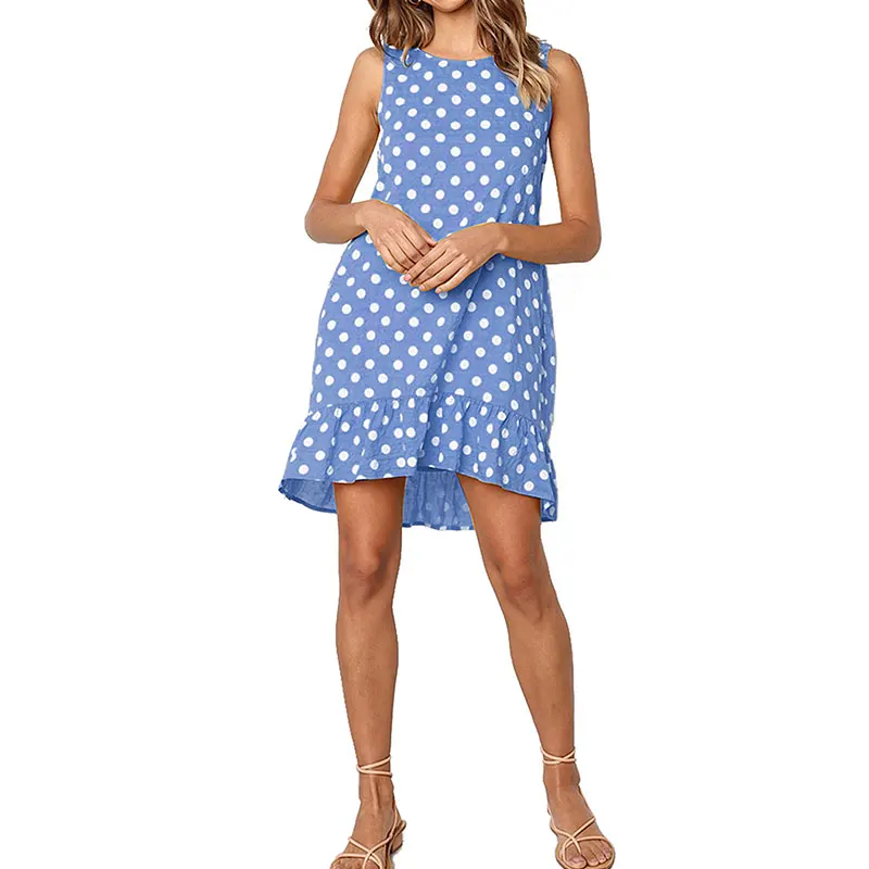 Женское богемное мини-платье в горошек с рюшами на подоле Летняя Повседневная