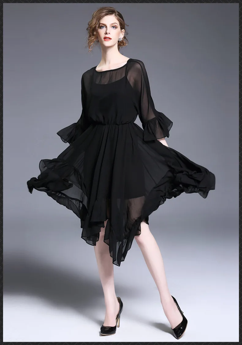 2017 весеннее шифоновое платье высокого качества из двух частей новое модное