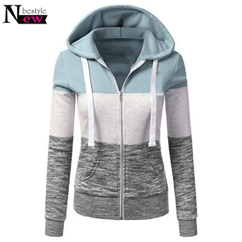 blue white grey Женские толстовки с капюшоном, толстовки с карманами на молнии, Женская толстовка с капюшоном с длинным рукавом, Женская бейсбольная куртка, верхняя одежда контрастных цветов - Цвет: blue white grey