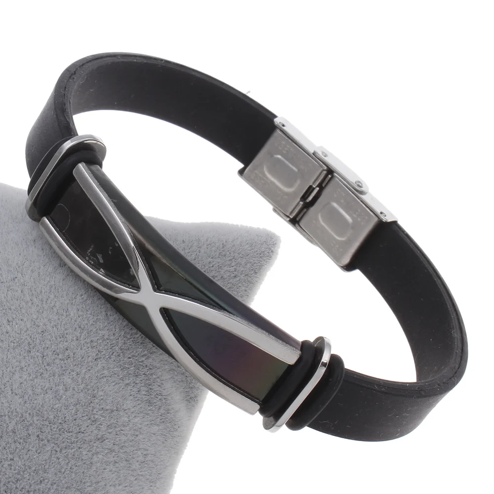 YYW новый дизайн Мужской панк Модный черный резиновый силиконовый Браслет