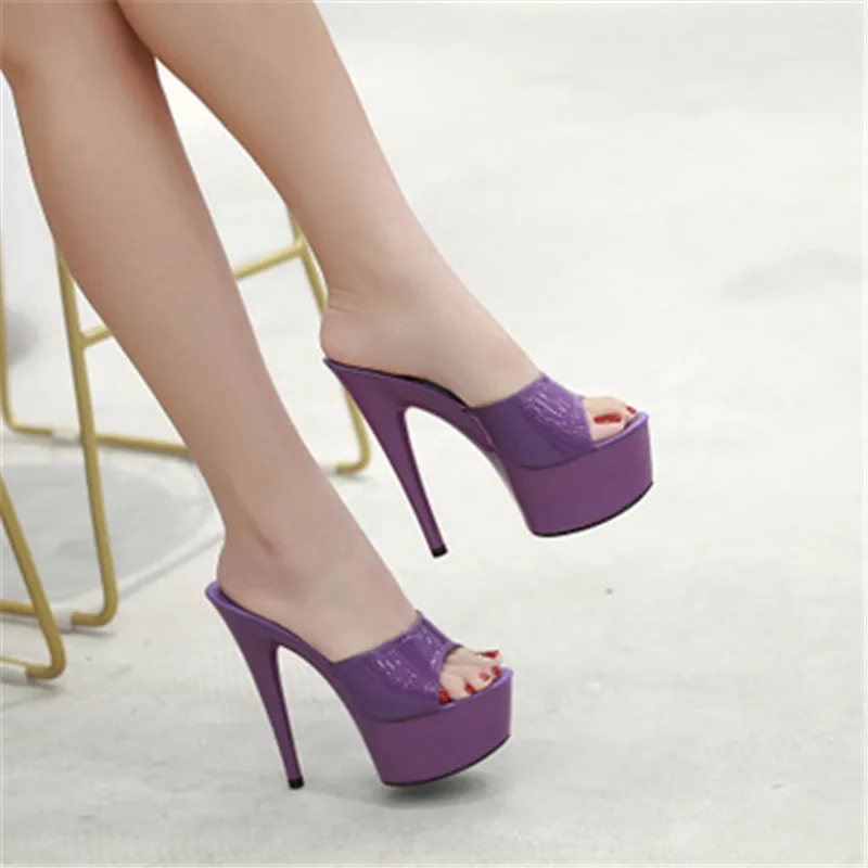 Летние Элегантные туфли тапочки на высоком каблуке 15 см прозрачные стеклянные