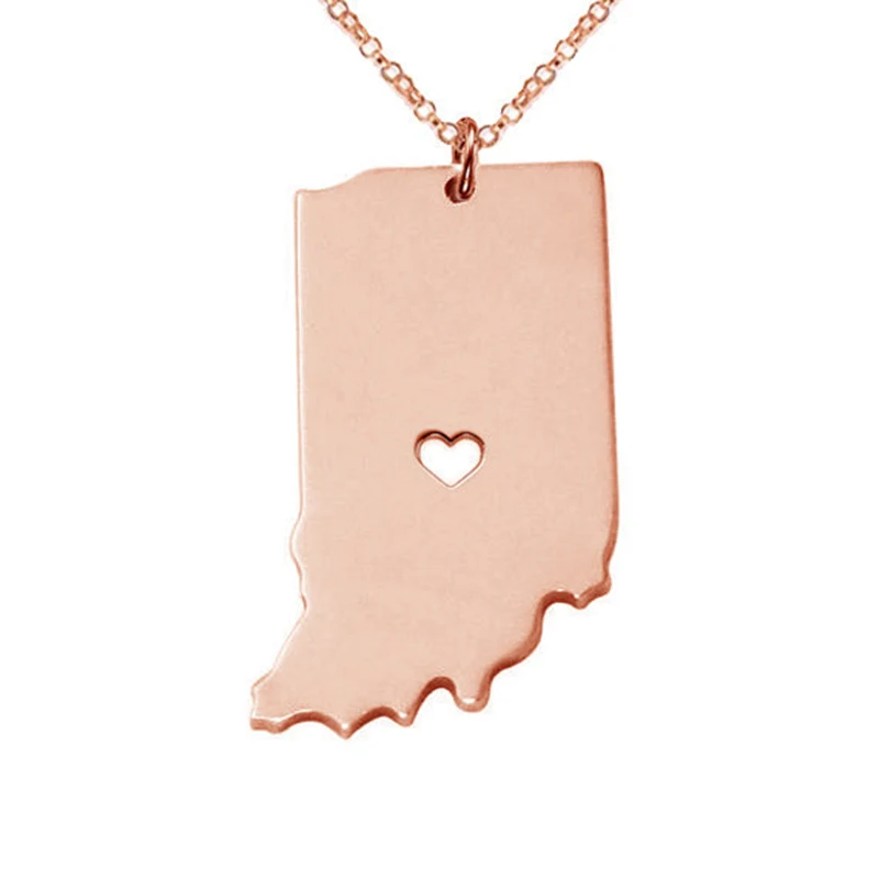 Unite States America Indiana State Map Necklaces Gold Silver Color Pendant Chain For Women Men | Украшения и аксессуары