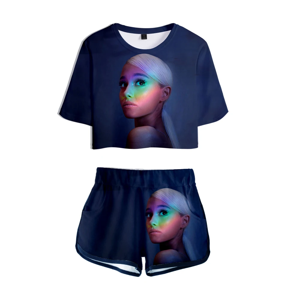 TJ Ariana Grande женские комплекты с принтом новый альбом большой пупок короткий рукав и