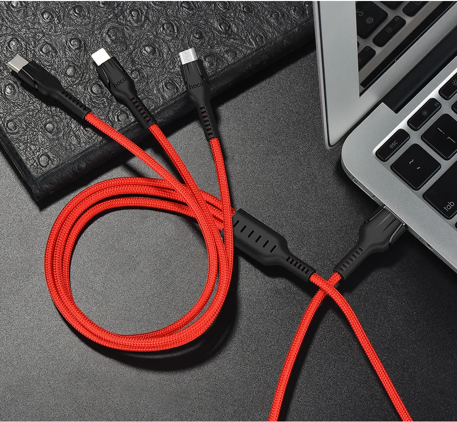 HOCO 3в1 USB Кабель зарядного устройства для iPhone 11 Pro X 5 6 7 8 Android Micro USB кабель type C для samsung Xiaomi Phone USB кабель для передачи данных