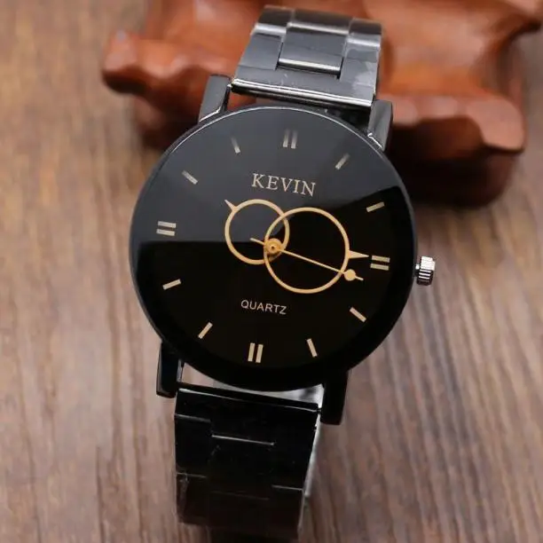 Мужские и женские кварцевые часы KEVIN черные наручные с Круглым Циферблатом из - Фото №1