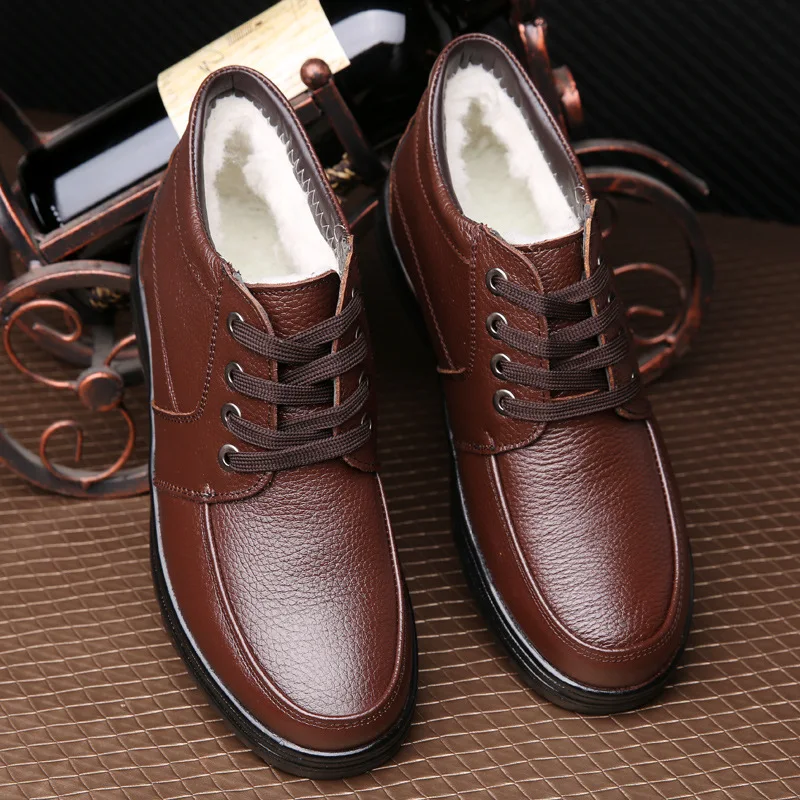 2018 г. зимняя обувь мужская кожаная утолщенные теплые хлопковые нескользящие