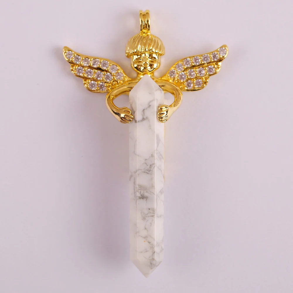 

White Howlite Stone Bead GEM Pendant Lucky Angel Jewelry S3012