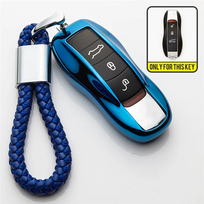 blue with holder Чехол для ключей от машины из ТПУ для Porsche Macan Cayenne 958 911 970 981 991 92A 2012 Boxster 986 987 чехол для ключей для Panamera - Название цвета: blue with holder