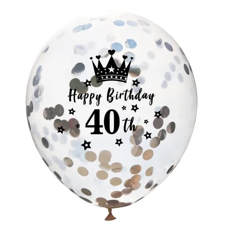 Silver Confetti 40 5 шт. 50th 30th 21th воздушный шар 12 дюймов прозрачный розовый Золотой Серебряный конфетти Корона День рождения украшения взрослый прозрачный баллоны - Цвет: Silver Confetti 40