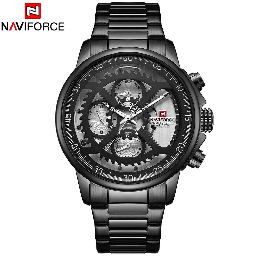 Naviforce 9150 мужские s часы лучший бренд класса люкс кварцевые часы Стальные мужские военные водонепроницаемые спортивные наручные часы мужские - Цвет: Черный