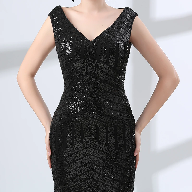 Женское вечернее платье Forevergracedress Черное с рукавами крылышками и блестками