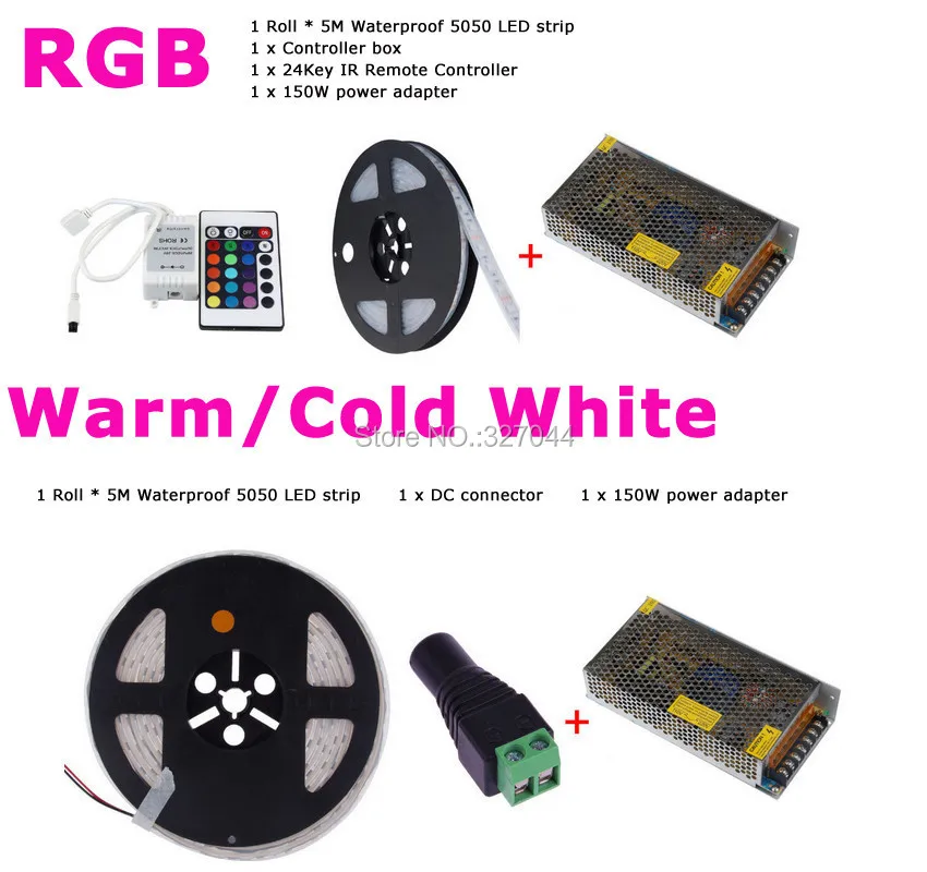 5 м теплый/холодный белый RGB двойная светодиодная лента 5050 Водонепроницаемый IP67 120led/м корпус трубка Светодиодная Диодная лента полоса с 150 Вт адаптер питания
