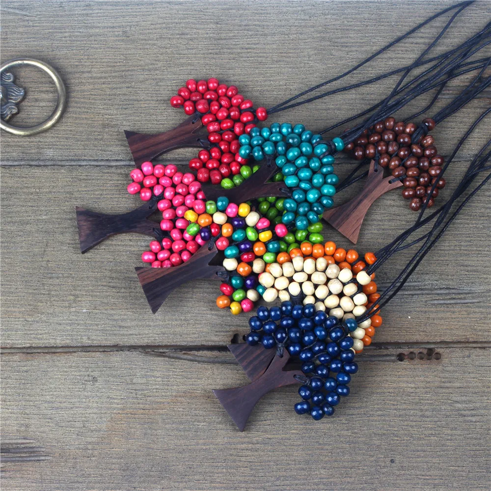 Simple New Design Boho Tree of Life Wooden Leather Rope Necklace for Women Girl Drop Shipping | Украшения и аксессуары