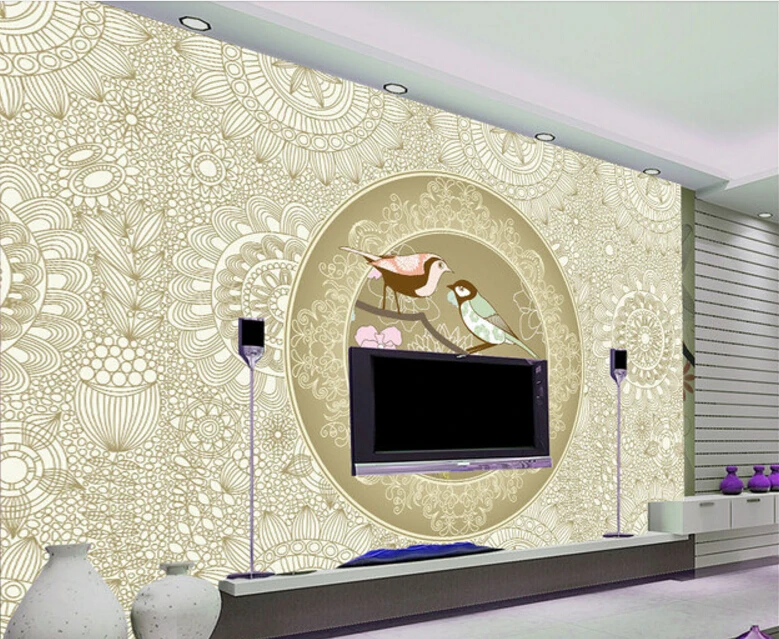 Пользовательские цветочные обои романтический эстетический узор Птицы 3D