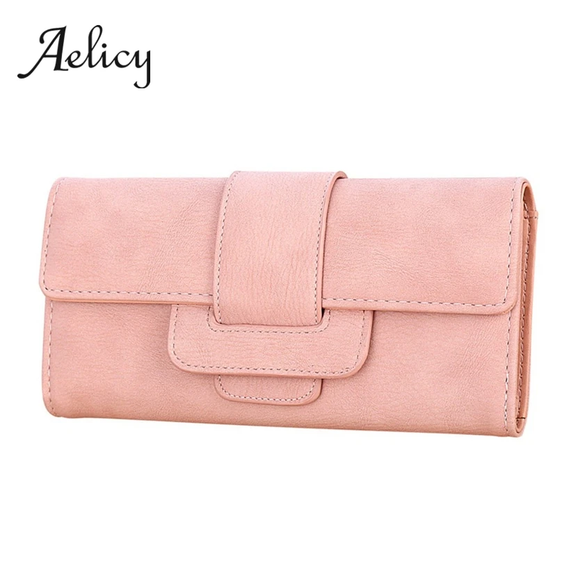 Aelicy, модный простой кожаный Длинный кошелек, женские клатчи повседневные, для карт, для денег, сумка для телефона, кошелек для монет, Женский однотонный кошелек