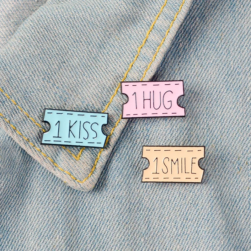 Эмалированная булавка 1 KISS 1 HUG 1 SMILE Coupon Badge, брошь на рубашку, воротник, романтичное украшение для влюбленных, подарок, 2019