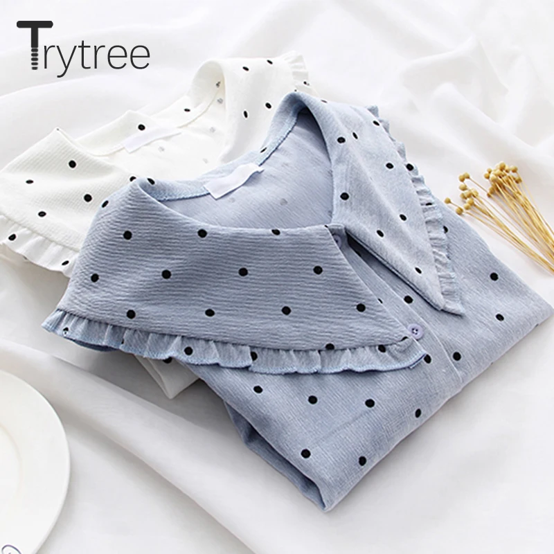Ttytree/осенние блузки Повседневная рубашка в горошек для женщин Питер Пэн воротник