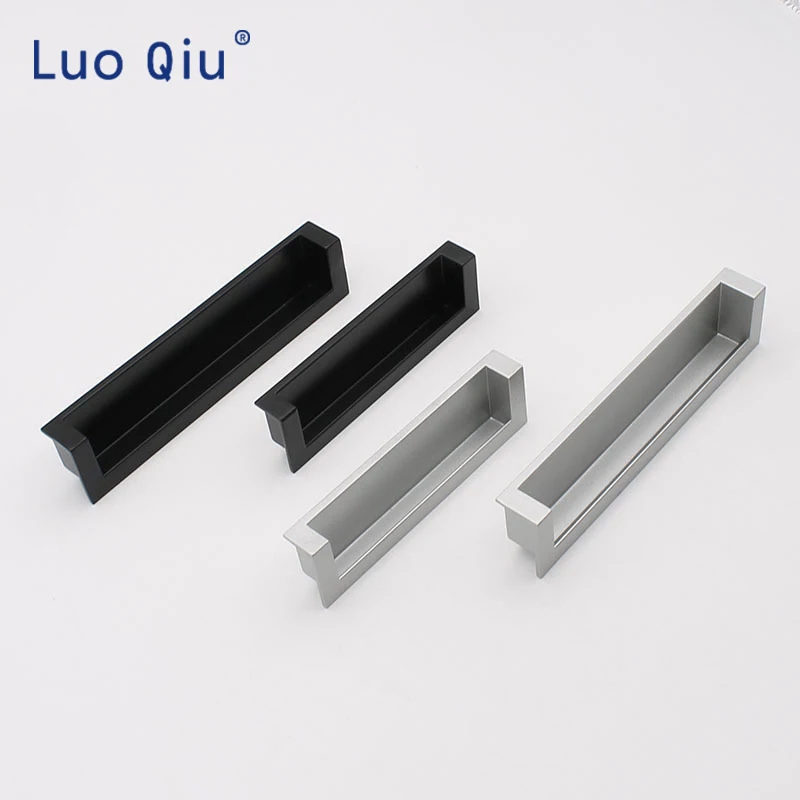Черные Серебристые скрытые ручки шкафа из алюминиевого сплава для кухонного