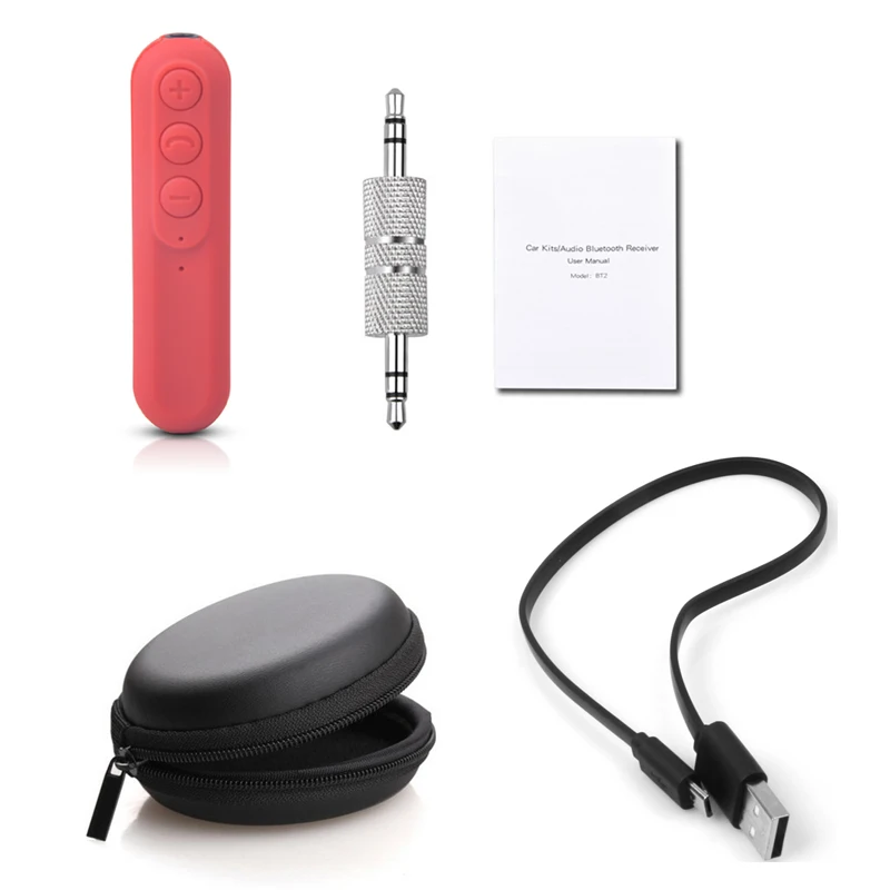 Универсальный Bluetooth автомобильный комплект, Мини bluetooth автомобильный адаптер, aux аудио приемник, 3,5 мм разъем с микрофоном для автомобильного динамика, наушников - Название цвета: red with bag