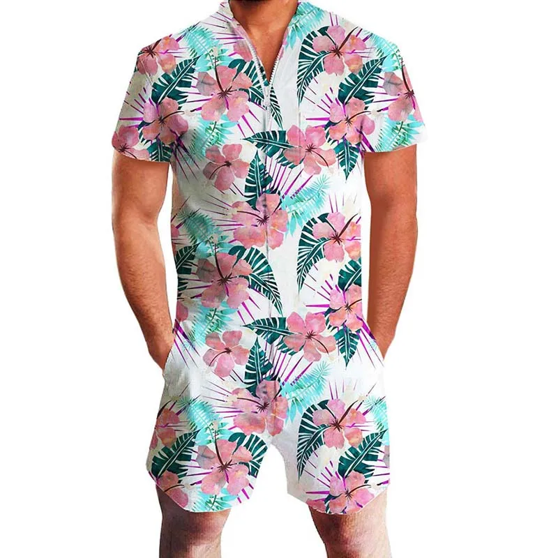 US Flag Men Rompers 3D Floral Print Funny Jumpsuit Playsuit Male Harem Cargo Overalls One Piece Beach Slim Fit Men's Sets 3XL