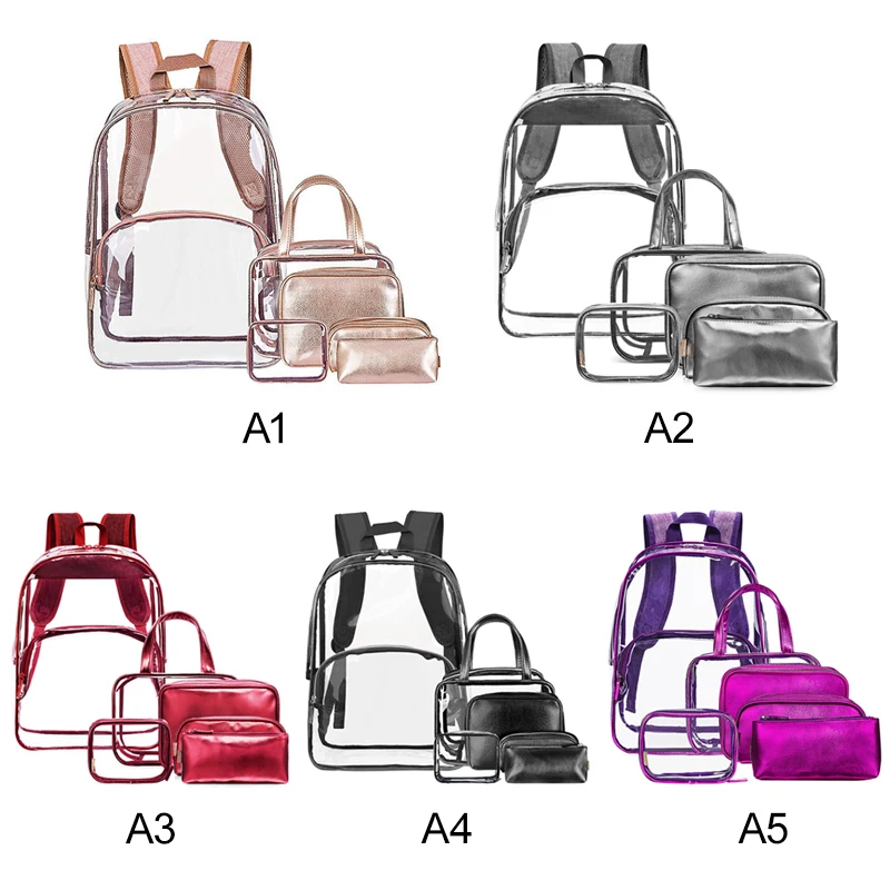 

6 in 1 Clear Backpack School Bookbag Pencil Case Transparent Makeup Bags Female Male PVC Travel Backpack
