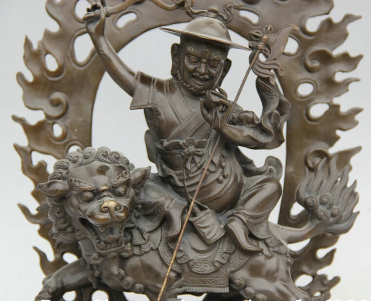 13 &quotТибет Тибетский буддизм Бронзовый бог-защитник Будды езда лев собака статуя