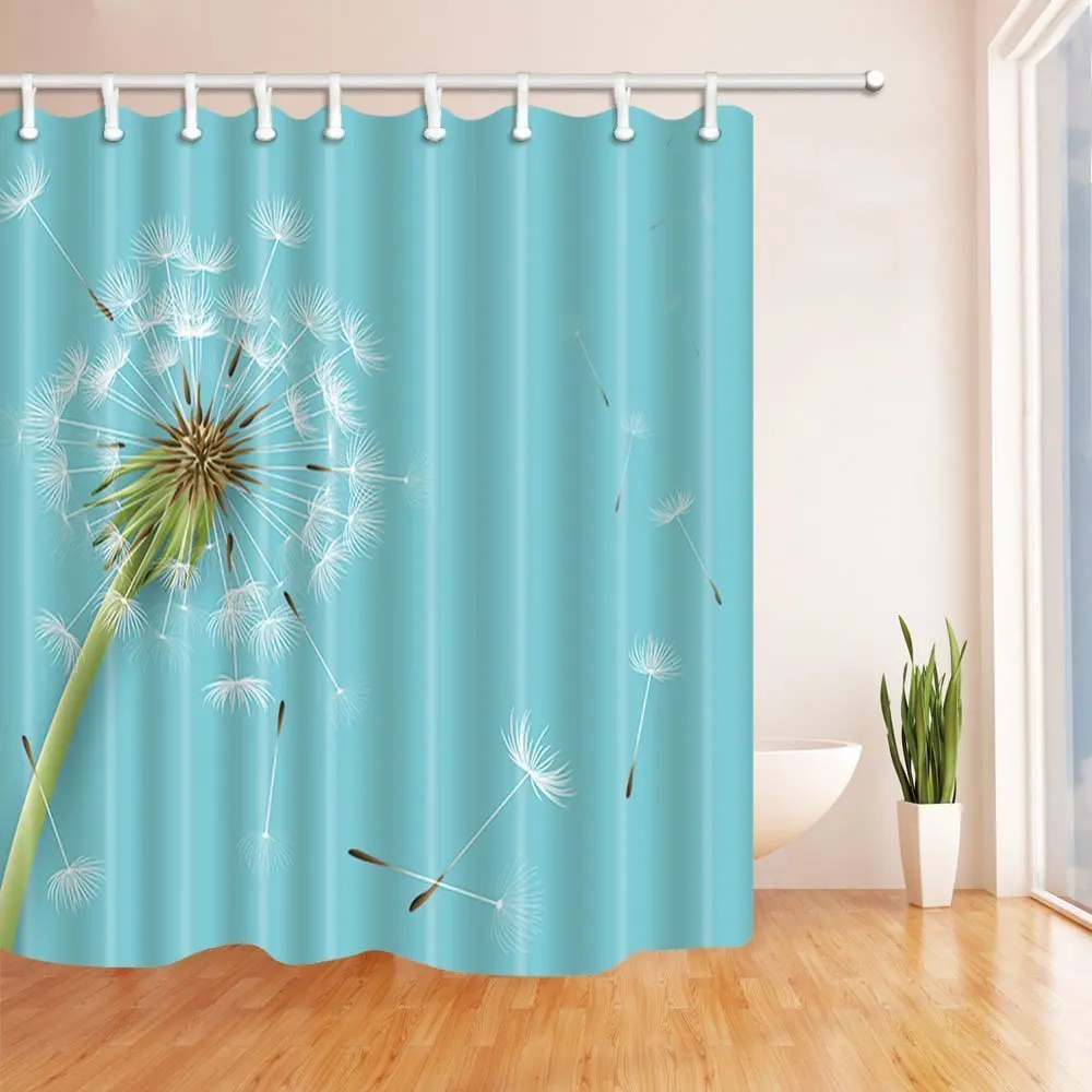 Цветочная занавеска для душа s одуванчики с цветами в бирюзовом цвете ванной