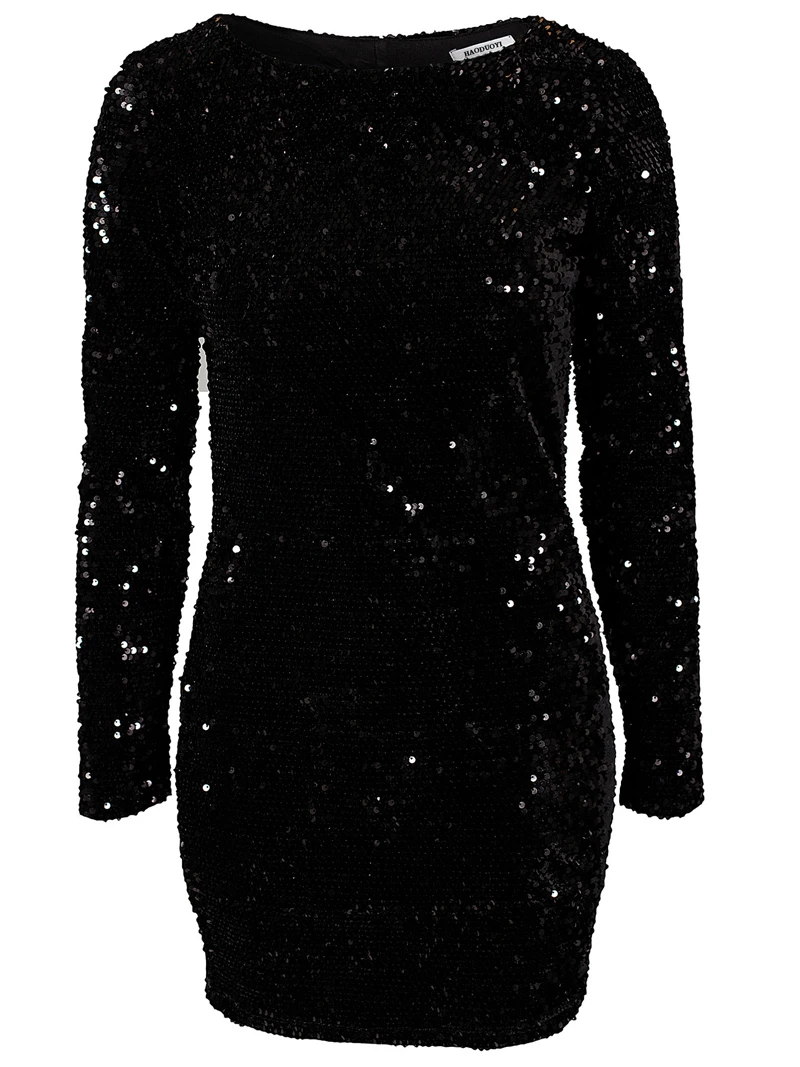Brand Haoduoyi European Fashion Sexy Black Sequin Backless Dress New Plus Size Long Sleeve Hollow Out Dresses C7DH75 | Женская одежда